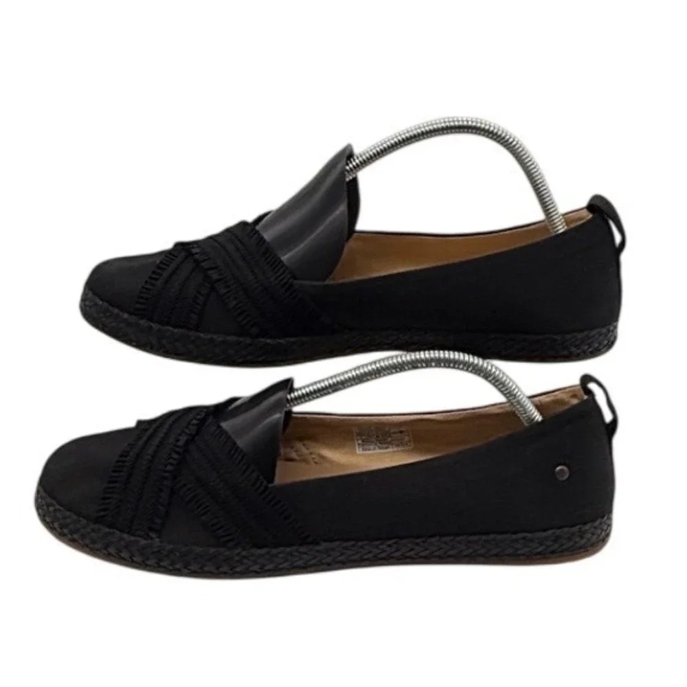 UGG Espadrille Flats Women Size 11 Black Canvas Criss Cross Slip On Casual Shoes